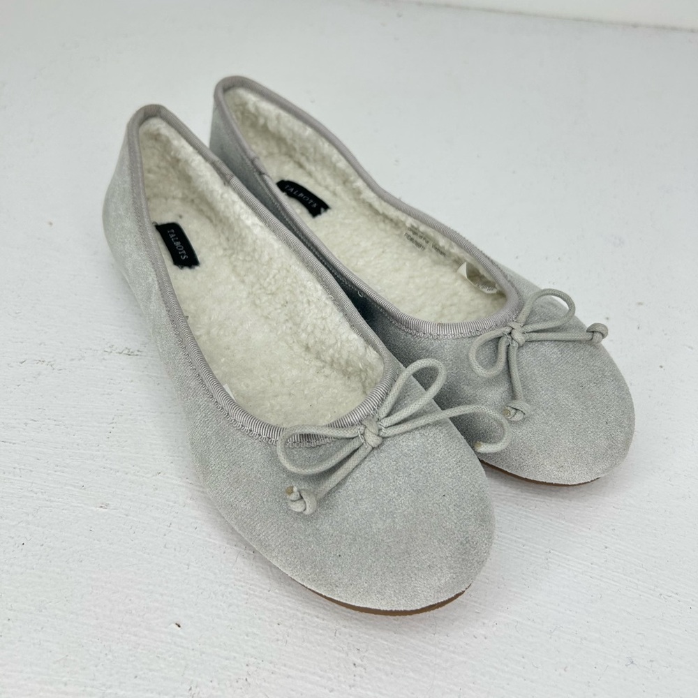 Talbots Blakely Cozy‎ Sueded Fabric Ballet Slippers Size 9 Gray Sherpa Lined - Picture 8 of 13